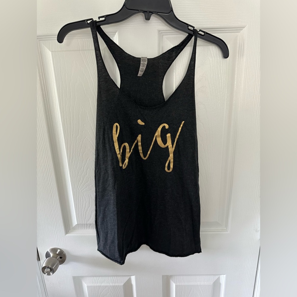 Size small sorority Tank Top with cursive big in good metallic lettering